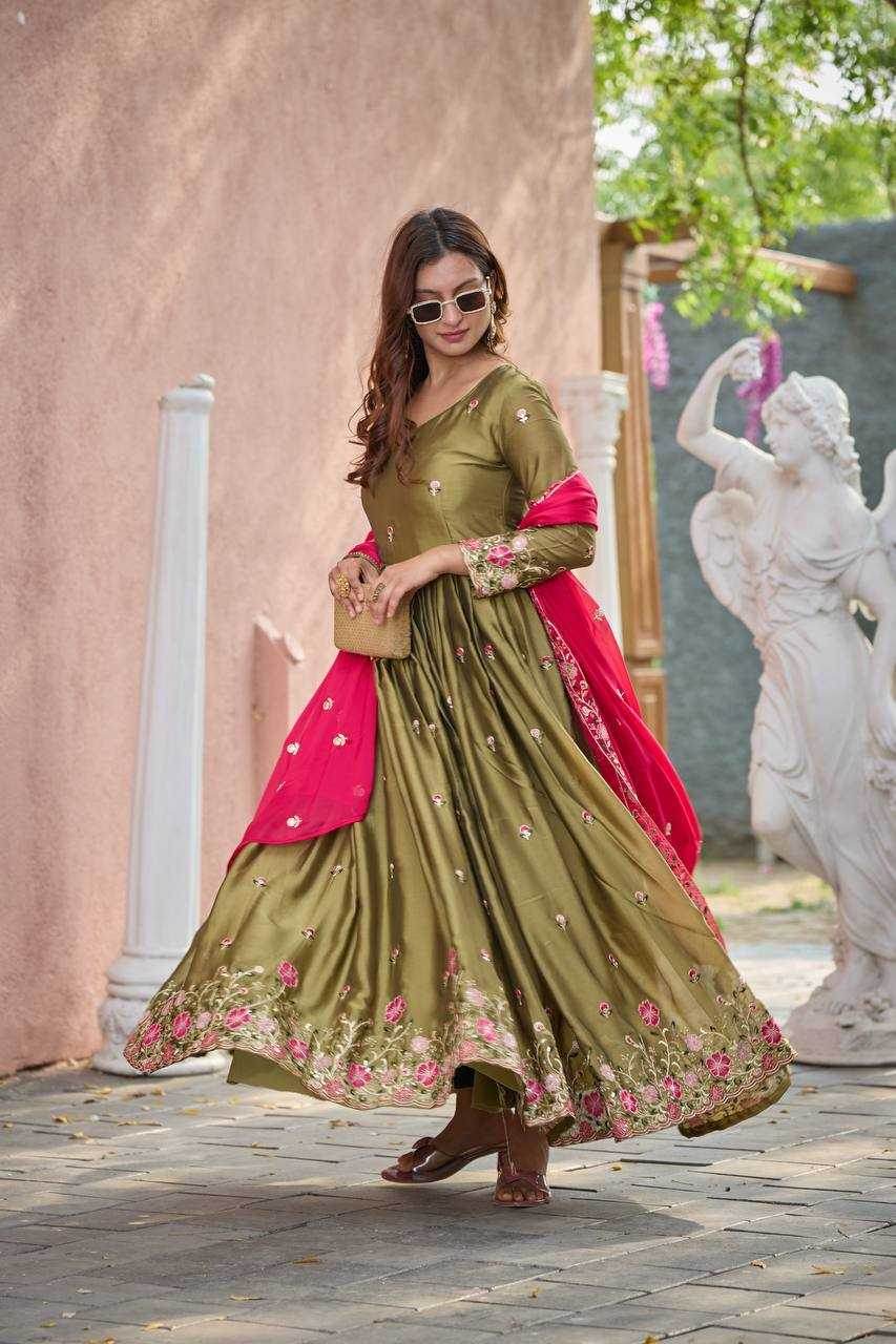 Rangoli Silk Embroidery Designer Gown - MYLUXURY LANE ENTERPRISE